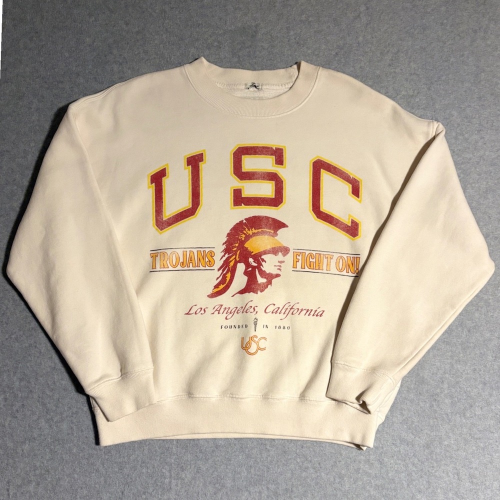 Abercrombie Blue84 USC Trojans Sweatshirt XS Cream Oversized Southern California